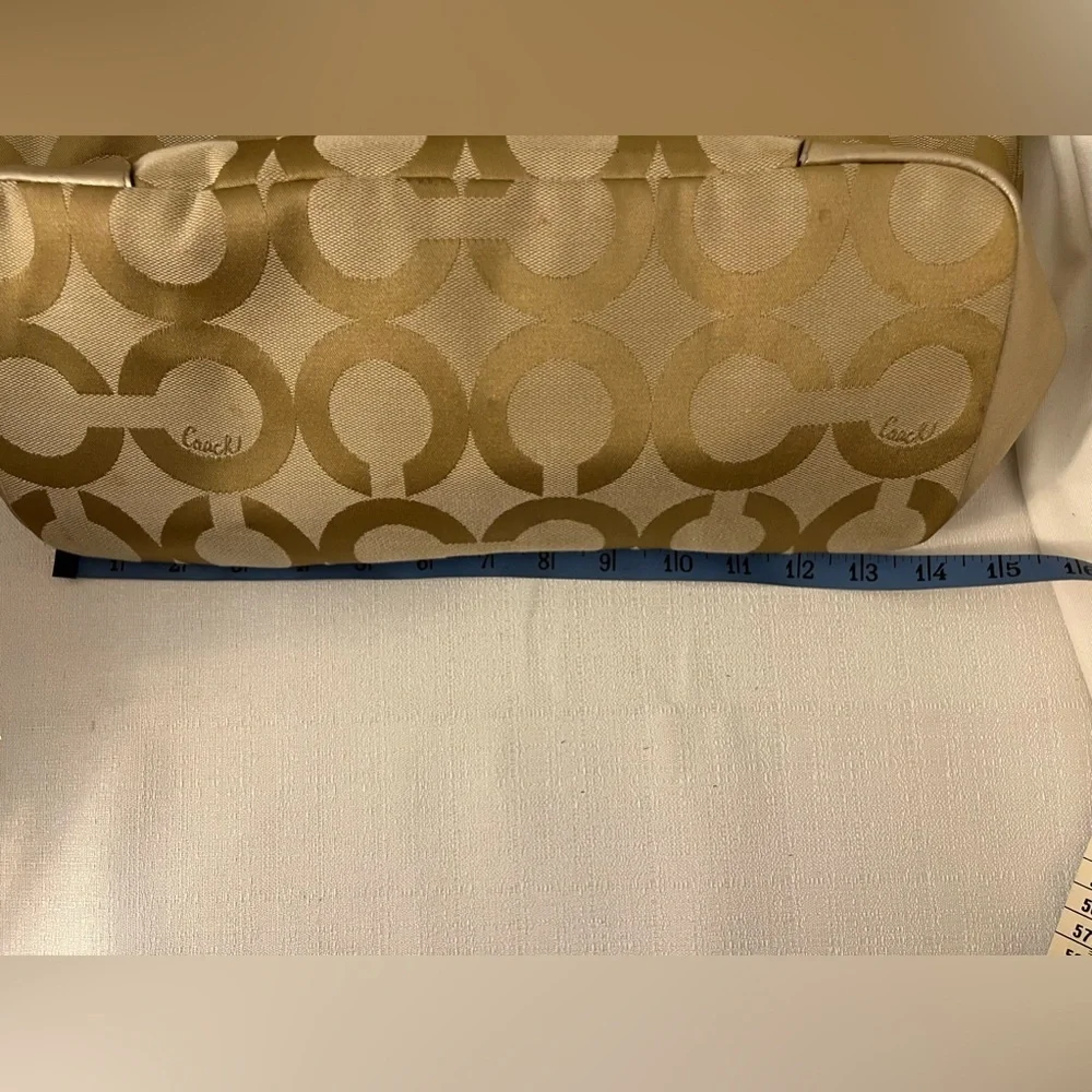 Coach Colette Opt Art Logo Gold Canvas Leather Large Tote Bag—read description